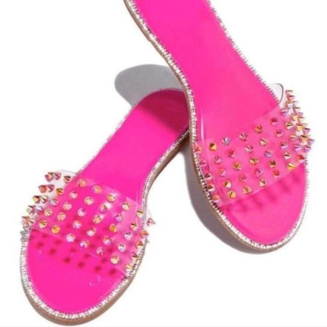 beach women&#39;s slippers for spring/summer 2021 new rivet color diamond flat-bottomed sandals/slippers women outside wear 4-12