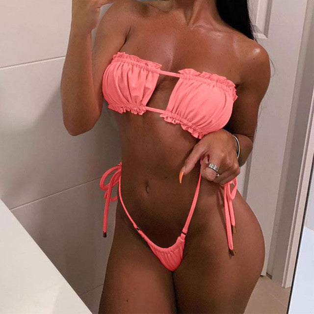 Fashion Thong Bikini 2021 Women Bequini Swimwear Summer Bathing Suit Push Up Padded Swimsuit Sexy Monokini Drop Shipping #P