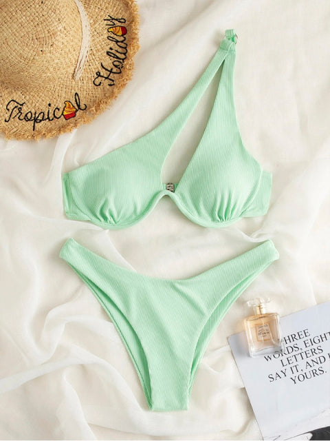 Sexy Bikinis Swimsuits Cut Out Women&#39;s Swimwear 2022 One Shoulder Biquini High Cut Bathing Suits Push Up Beach Bikini Set