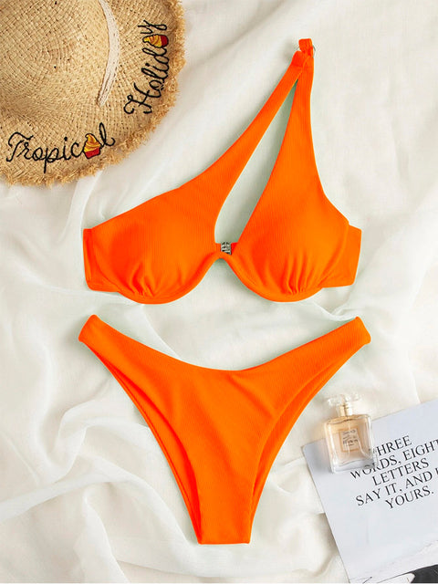 Sexy Bikinis Swimsuits Cut Out Women&#39;s Swimwear 2022 One Shoulder Biquini High Cut Bathing Suits Push Up Beach Bikini Set