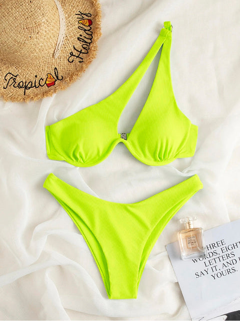 Sexy Bikinis Swimsuits Cut Out Women&#39;s Swimwear 2022 One Shoulder Biquini High Cut Bathing Suits Push Up Beach Bikini Set