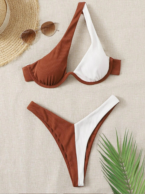 Sexy Bikinis Swimsuits Cut Out Women&#39;s Swimwear 2022 One Shoulder Biquini High Cut Bathing Suits Push Up Beach Bikini Set