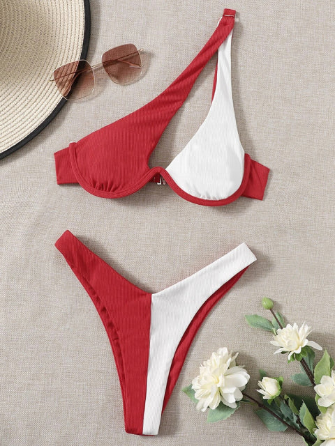 Sexy Bikinis Swimsuits Cut Out Women&#39;s Swimwear 2022 One Shoulder Biquini High Cut Bathing Suits Push Up Beach Bikini Set