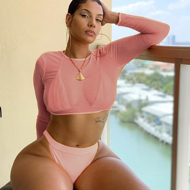 2022 Sexy Three Pieces Bikini Set Bell Sleeve Bikini Cover Up Swimwear Women Swimsuit Print Bathing Suit Beachwear Swimming Suit