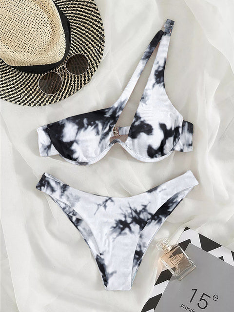 Sexy Bikinis Swimsuits Cut Out Women&#39;s Swimwear 2022 One Shoulder Biquini High Cut Bathing Suits Push Up Beach Bikini Set