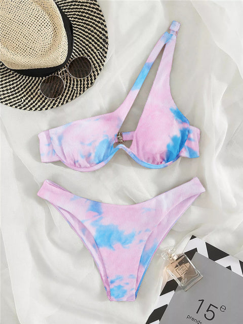 Sexy Bikinis Swimsuits Cut Out Women&#39;s Swimwear 2022 One Shoulder Biquini High Cut Bathing Suits Push Up Beach Bikini Set