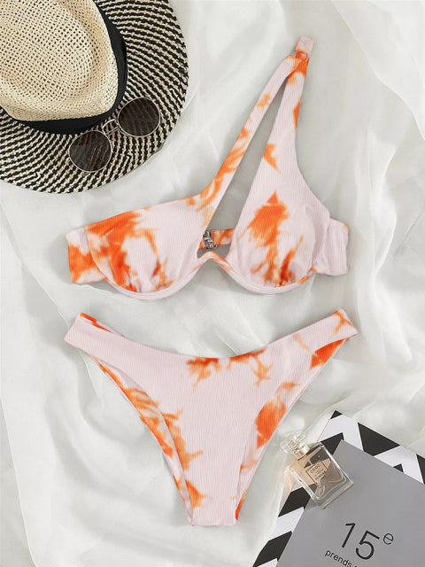 Sexy Bikinis Swimsuits Cut Out Women&#39;s Swimwear 2022 One Shoulder Biquini High Cut Bathing Suits Push Up Beach Bikini Set