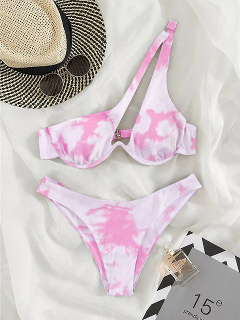 Sexy Bikinis Swimsuits Cut Out Women&#39;s Swimwear 2022 One Shoulder Biquini High Cut Bathing Suits Push Up Beach Bikini Set