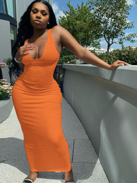 Hugcitar 2021 Sleeveless Solid Square Collar Ribbed Skinny Maxi Dress Spring Summer Women Fashion Sexy Streetwear Lounghe Wear