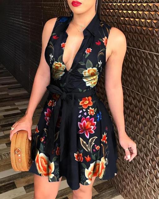 Summer 2022 Women&#39;s Office Lady Clothing Temperament Multicolor Printing Lacing Sleeveless Luxury Slim Button Striped Midi Dress