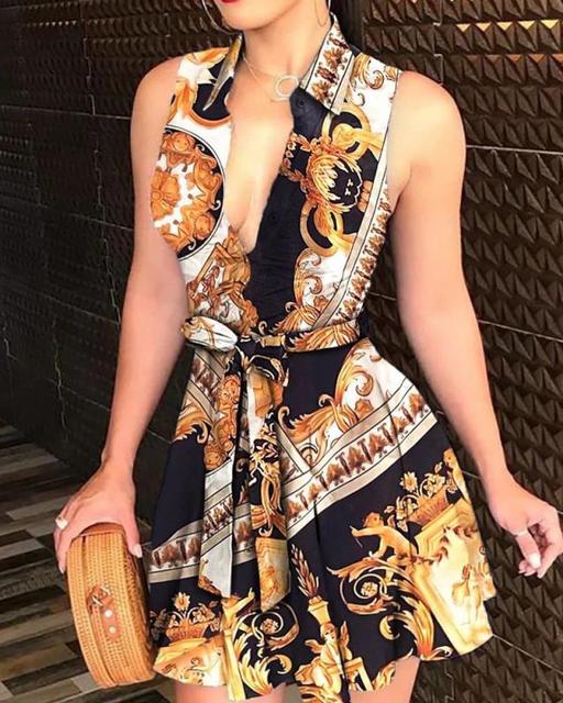 Summer 2022 Women&#39;s Office Lady Clothing Temperament Multicolor Printing Lacing Sleeveless Luxury Slim Button Striped Midi Dress