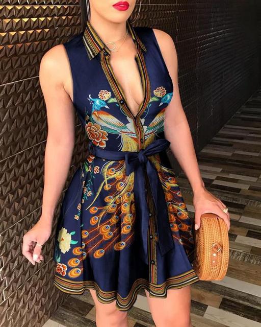 Summer 2022 Women&#39;s Office Lady Clothing Temperament Multicolor Printing Lacing Sleeveless Luxury Slim Button Striped Midi Dress