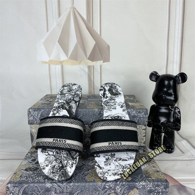 Women Sandals Woman Shoe Slipper Embroider Sandals Summer 2022 Women Slides Slipper Woman Flip Flop Slippers Floral Print