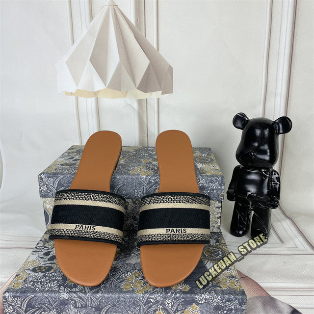 Women Sandals Woman Shoe Slipper Embroider Sandals Summer 2022 Women Slides Slipper Woman Flip Flop Slippers Floral Print