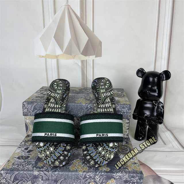 Women Sandals Woman Shoe Slipper Embroider Sandals Summer 2022 Women Slides Slipper Woman Flip Flop Slippers Floral Print