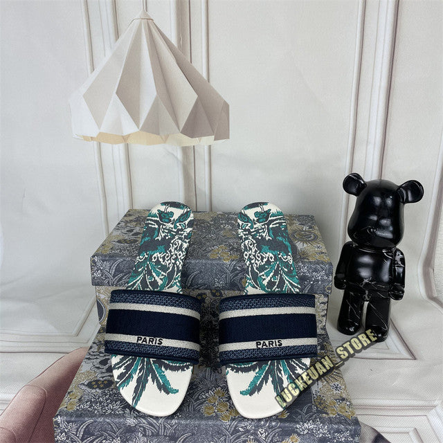 Women Sandals Woman Shoe Slipper Embroider Sandals Summer 2022 Women Slides Slipper Woman Flip Flop Slippers Floral Print