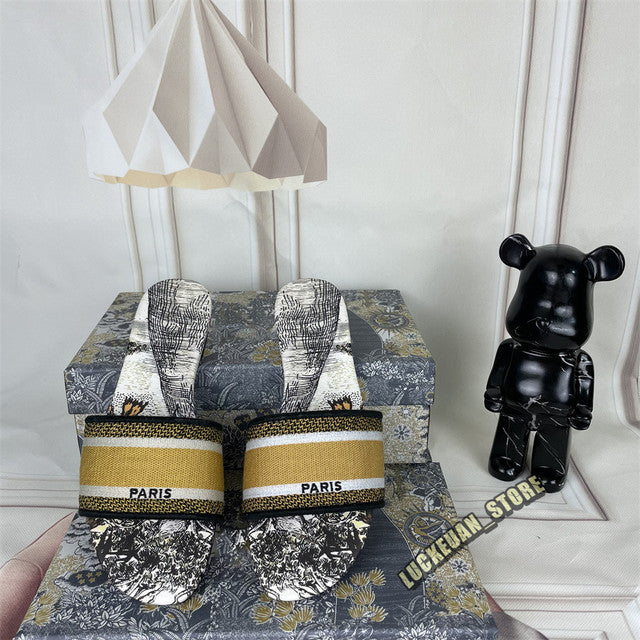 Women Sandals Woman Shoe Slipper Embroider Sandals Summer 2022 Women Slides Slipper Woman Flip Flop Slippers Floral Print