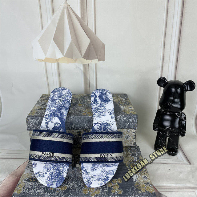 Women Sandals Woman Shoe Slipper Embroider Sandals Summer 2022 Women Slides Slipper Woman Flip Flop Slippers Floral Print