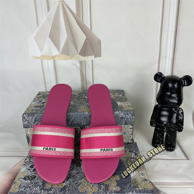 Women Sandals Woman Shoe Slipper Embroider Sandals Summer 2022 Women Slides Slipper Woman Flip Flop Slippers Floral Print