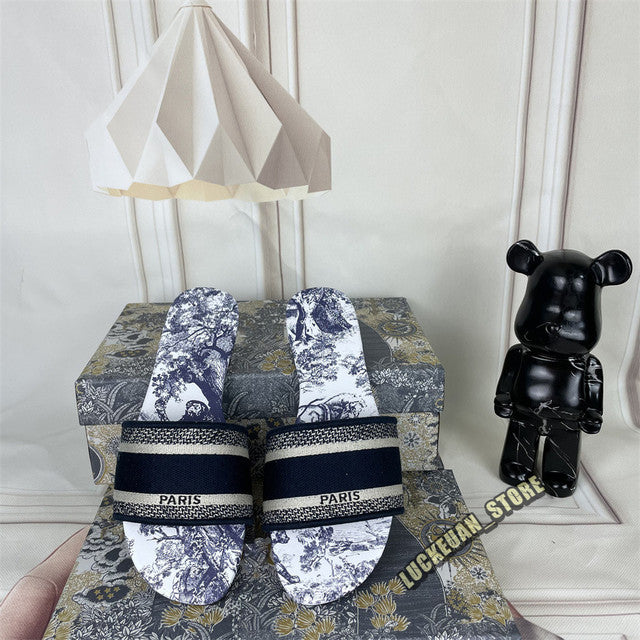 Women Sandals Woman Shoe Slipper Embroider Sandals Summer 2022 Women Slides Slipper Woman Flip Flop Slippers Floral Print