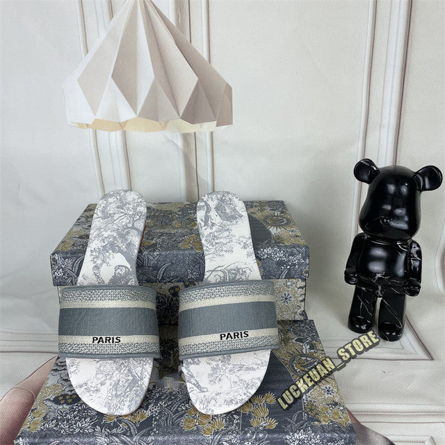 Women Sandals Woman Shoe Slipper Embroider Sandals Summer 2022 Women Slides Slipper Woman Flip Flop Slippers Floral Print