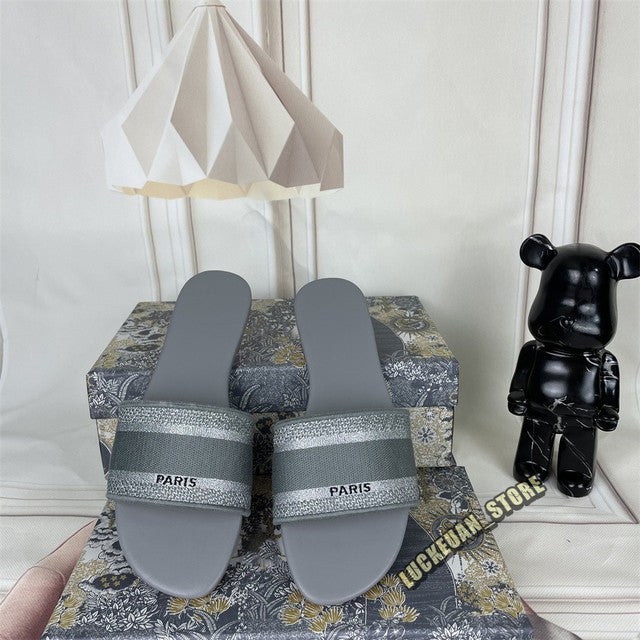 Women Sandals Woman Shoe Slipper Embroider Sandals Summer 2022 Women Slides Slipper Woman Flip Flop Slippers Floral Print